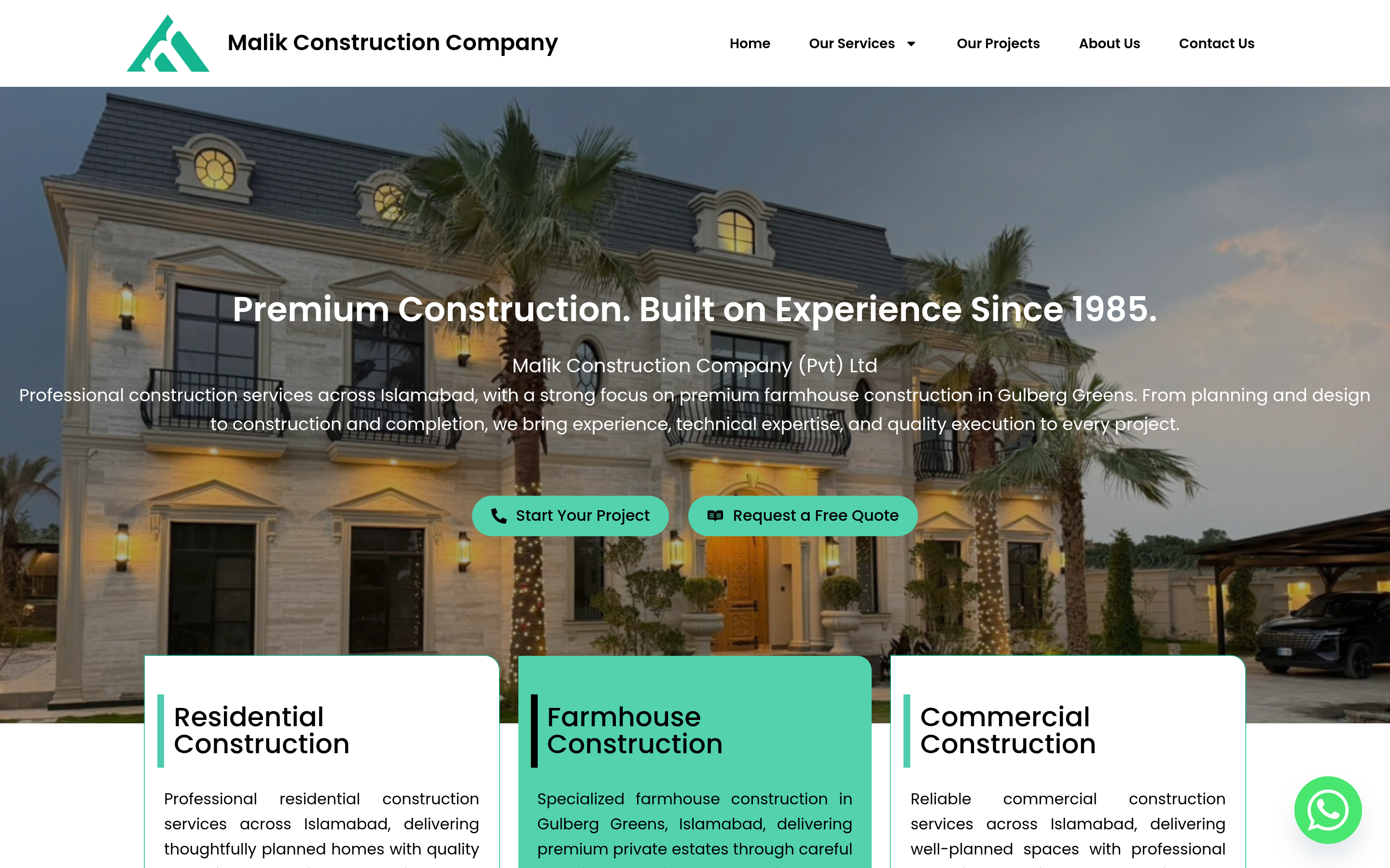 Malik Construction Company — Corporate Web Platform, Farmhouse Portfolio & Financial Ledger Suite